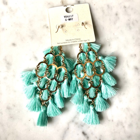 NWT Core Turquoise Chandelier Tassel Earrings - Picture 3 of 3